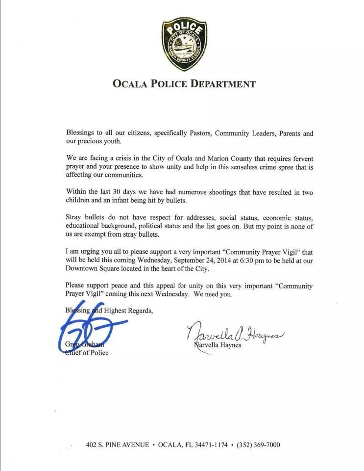 The Ocala Police Department says Ocala is in a crisis