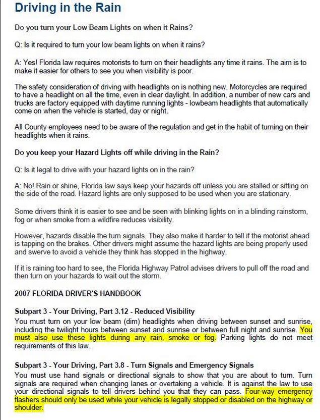 hazard lights in the rain, driving in the rain in Florida, weather, ocala news