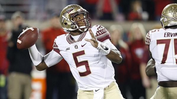 LOUISVILLE, KY - OCTOBER 30: Jameis Winston #5 of the Florida State Seminoles passes the ball against the Louisville Cardinals during the game at Papa John's Cardinal Stadium on October 30, 2014 in Louisville, Kentucky. Florida State defeated Louisville 42-31. (Photo by Joe Robbins/Getty Images)