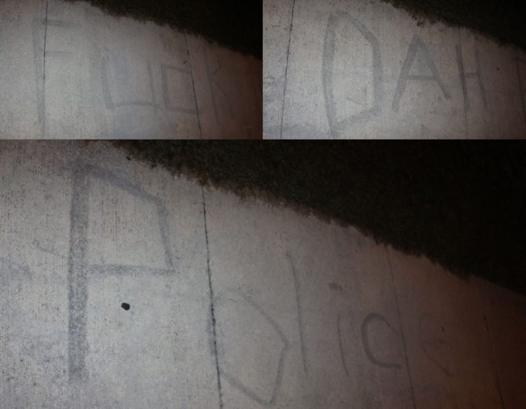 Message to police written on sidewalk in Marion Oaks