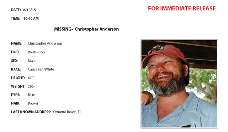 Christopher Anderson, ocala news, marion county news, missing, ocala national forest
