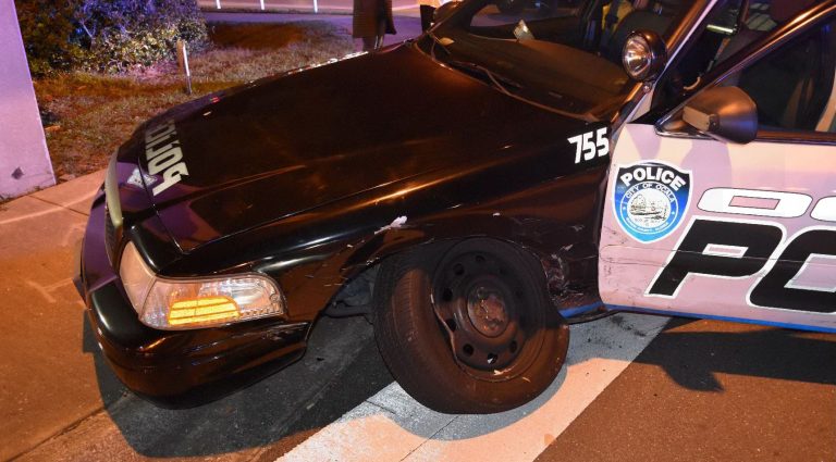 Driver ticketed after hitting marked police cruiser