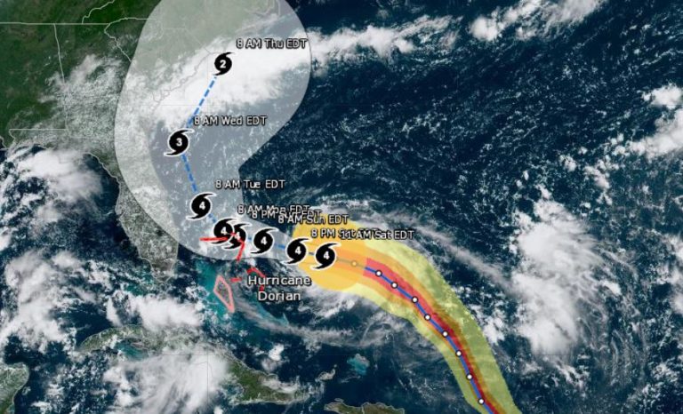 VIDEO-Afternoon update: Hurricane Dorian shifts to east, strengthens, new images