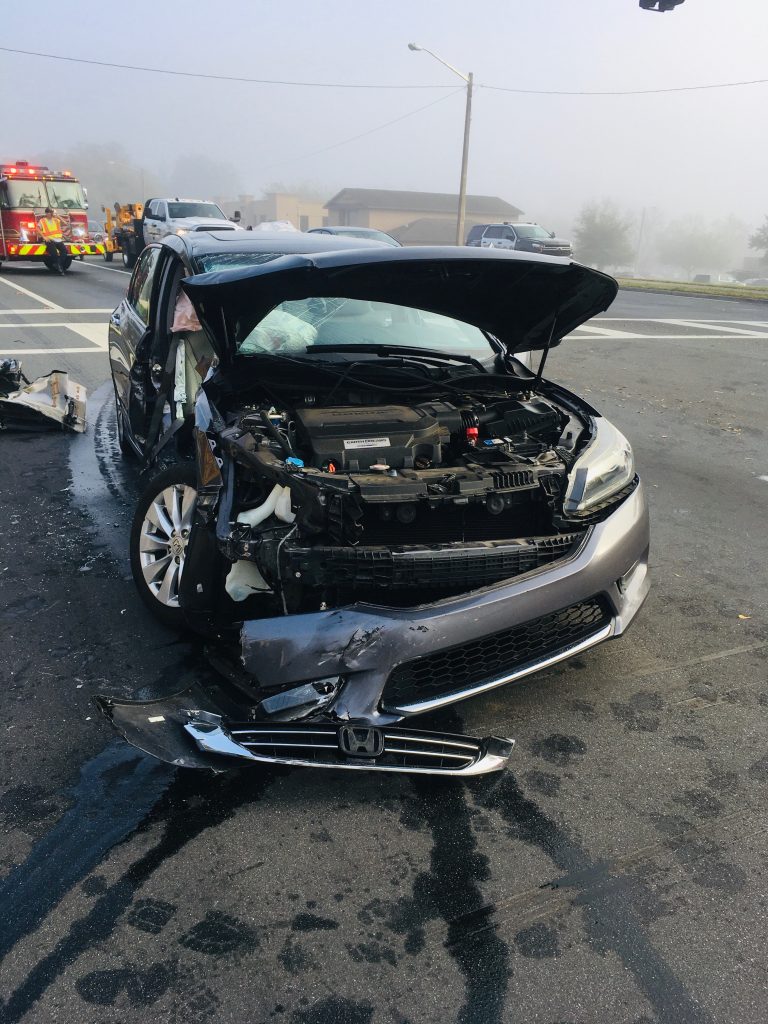 Two trauma alerted after foggy morning crash